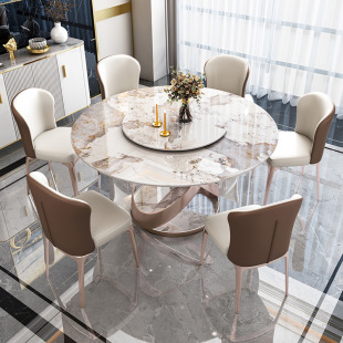 Rock Board Round Table Household 10 People with Turntable Dining Table Modern Light Luxury High-end Villa Rotating Large Round Light Luxury Practical