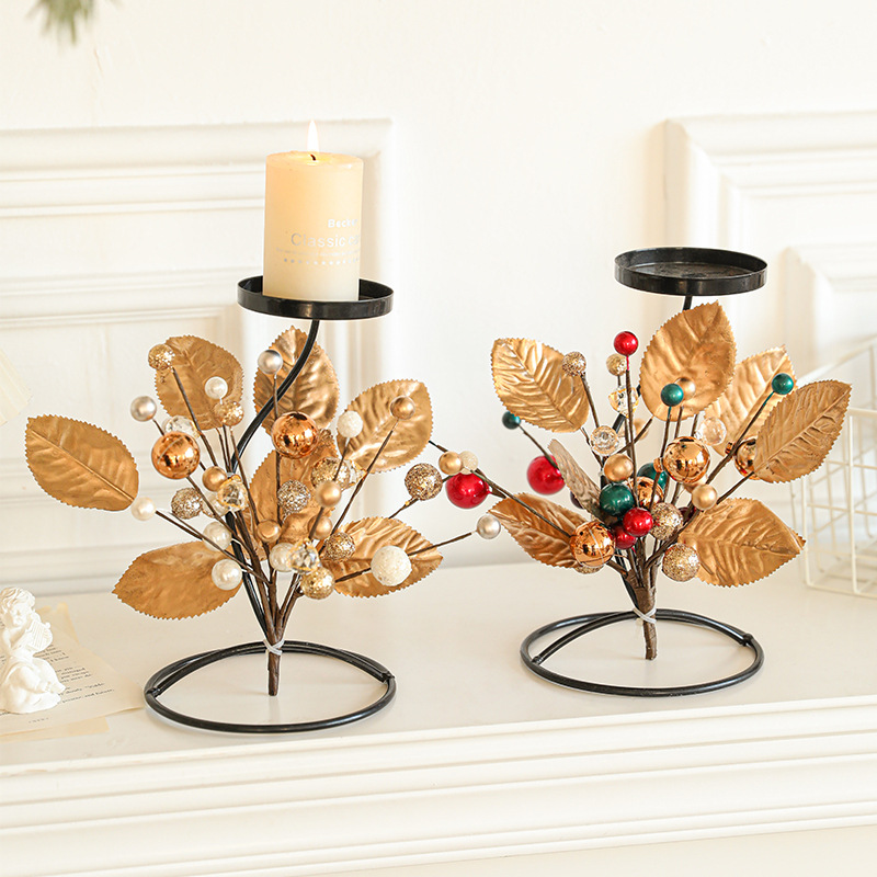 Nuevo candelabro de Navidad de hierro forjado frutas hojas adornos floral tablero decoración decoración candelabro