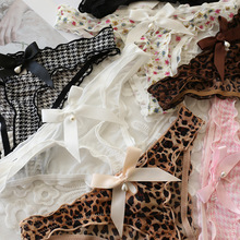 A431网纱珍珠丁字裤少女可爱镂空蝴蝶结低腰女内裤性感甜美豹纹