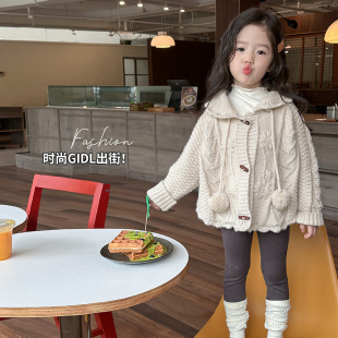 Korean Kidsren's Clothing 2025 Autum Girls' Hooded Twist Sweater Small and Medium-Sized Kidsren Ins Fashionable Tops Export Wholesale