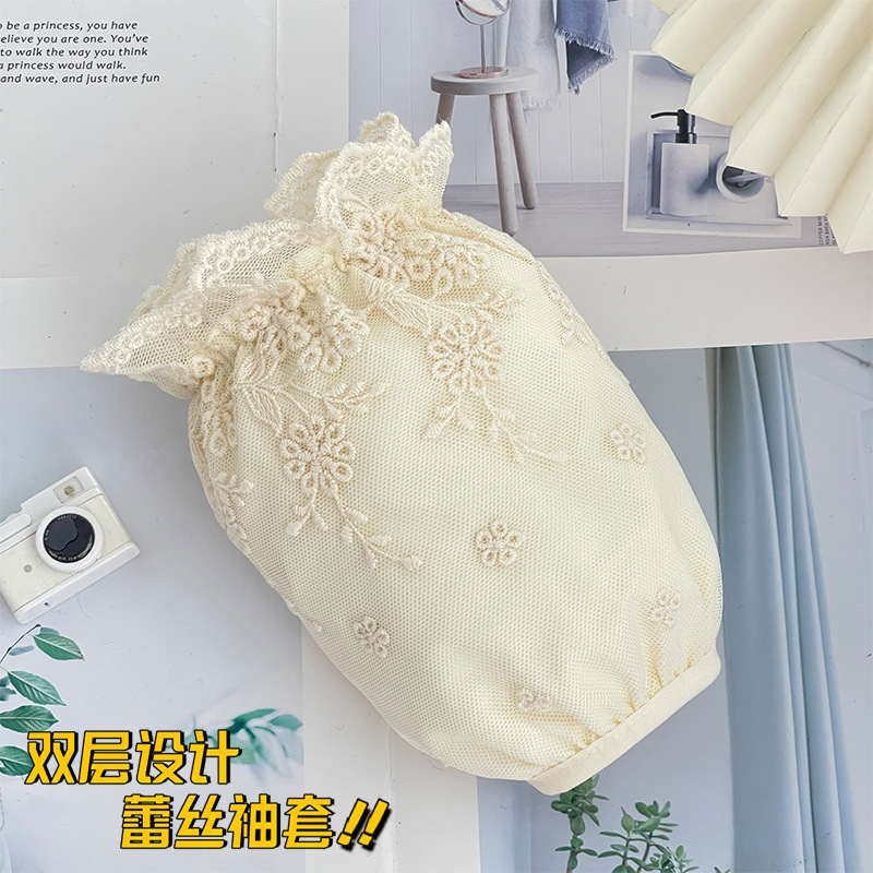 双层蕾丝女袖套短款韩版好看的套袖办公套袖防脏护袖新款袖头米色