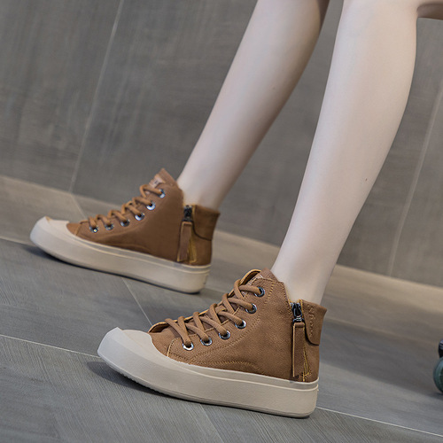 Retro Short Boots for Women, Soft Sole, New Autumn/Winter Style, Versatile Casual High-Top Shoes for Women, INS Style, Plus Size Single Shoes