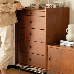 Solid Wood Floor-standing Bedroom Mobile Drawer Cabinet Living Room Scandinavian Tv Cabinet Storage Cabinet Mid-century Style Furniture