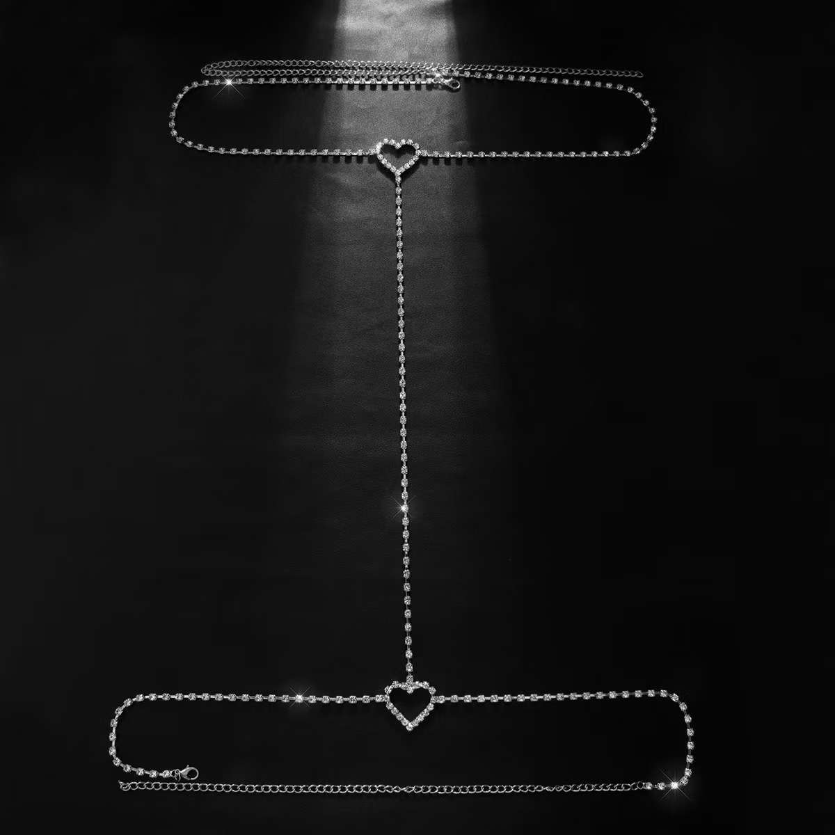 Geometric Full Diamond Double Heart Body Chain Exaggerated Style_voghion.com