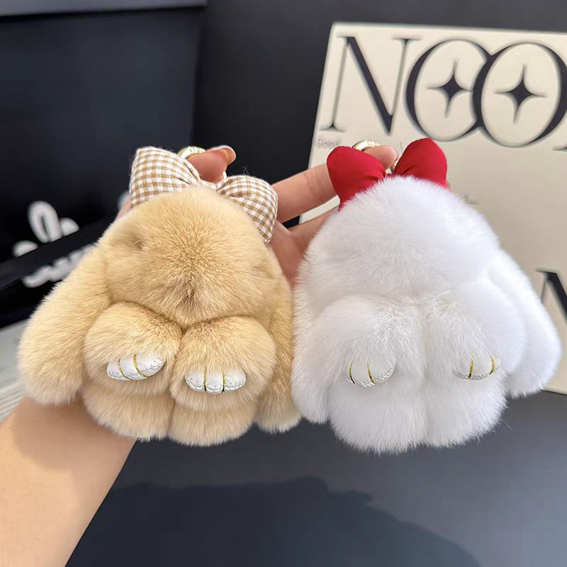 Cute imitación de conejo peludo arco pequeño conejo llavero de automóvil colgante in peluche muñeca mochila colgante