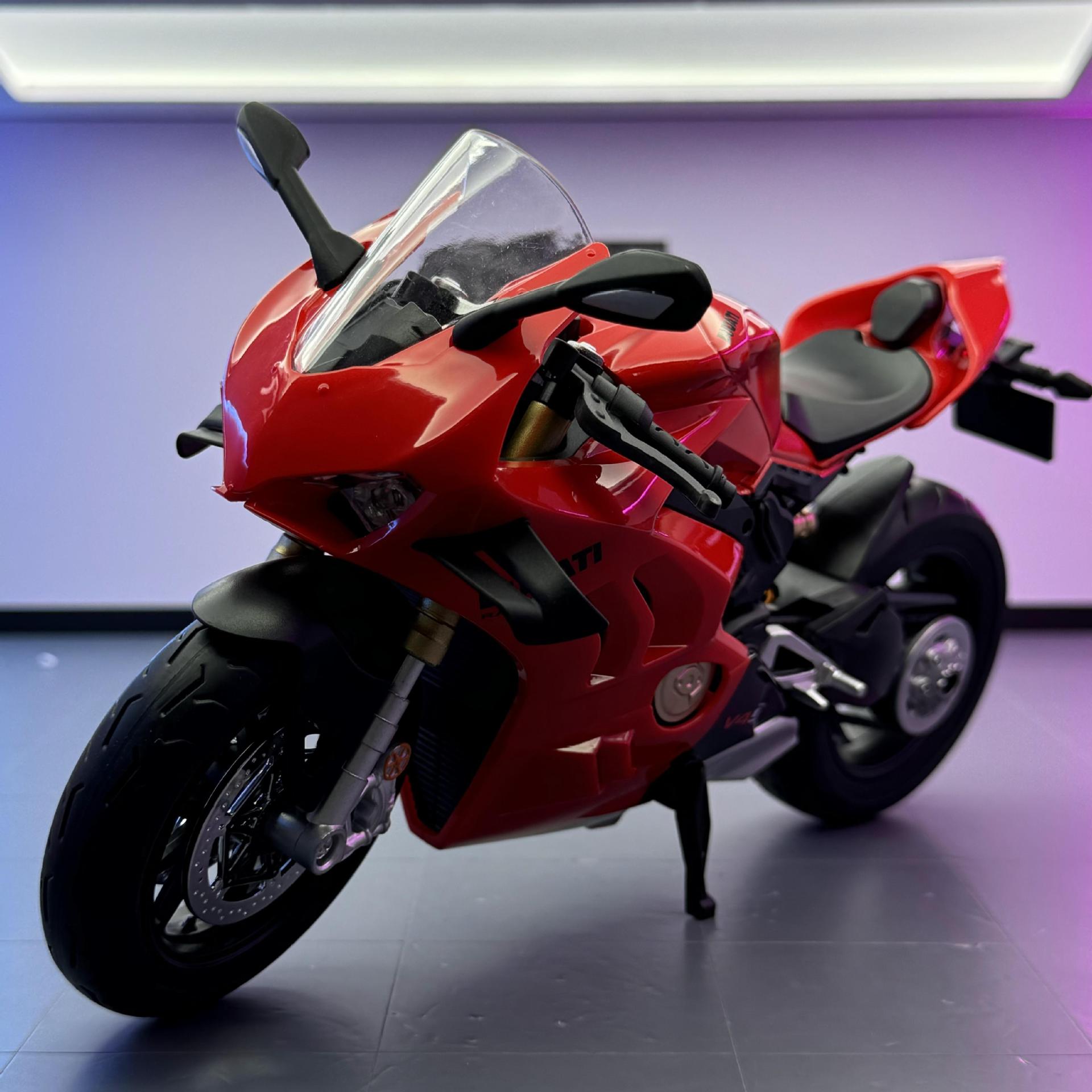 Modelo de coche Huayi 1:9 Ducati V4S aleación motocicleta iluminación coche de juguete modelo deslizante colección de adornos