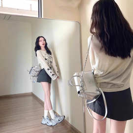 美式印花冰丝防晒罩衫长袖T恤女夏季设计感小众宽松空调罩衫上衣