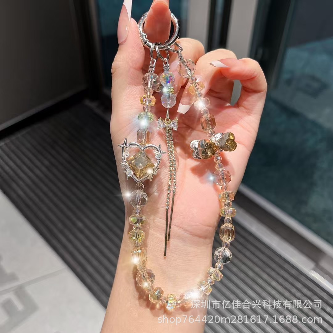 Amor zircon diamantes mariposa colgante de cristal cuentas de teléfono móvil colgante cadena de PVC ligera de lujo temperamento boutique doble cadena