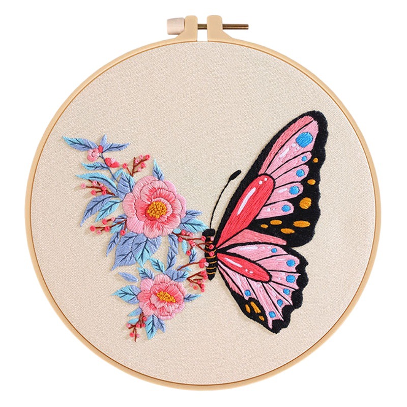 Original nuevo DIY bordado hecho a mano material paquete Zhuang Zhou Mengdie Flor Mariposa bordado kit transfronterizo Inglés