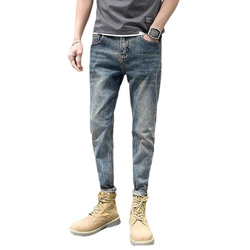 Spring and Autumn Men's Tapered Slim-Fit Jeans 2024 New In-Season Casual Streetwear Pimp Style Trendy Pants for Men