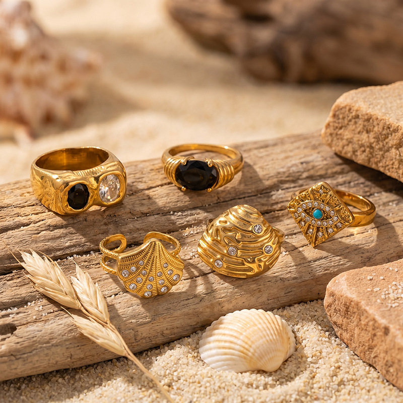 Tina Europa y los Estados Unidos transfronterizos INS viento medieval temperamento de moda anillo de acero inoxidable chapado 18 quilates oro anillo de zircon mujer al por mayor