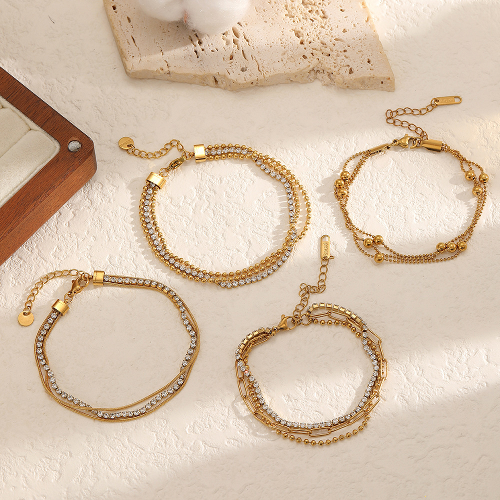 Cross-Border Ins Style Diamond-Encrusted Stainless Steel Bracelet, Feminine Niche Full-Diamond Multi-Layer Chain Dot Diamond Bracelet Bracelet