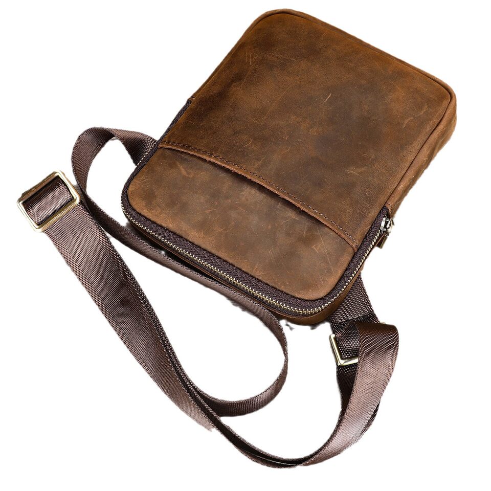 Túi đeo chéo nam da bò cao cấp 17×3×21,5 cm — 6124 Đen (hoa văn vải), Cà phê, Màu nâu sẫm, màu nâu