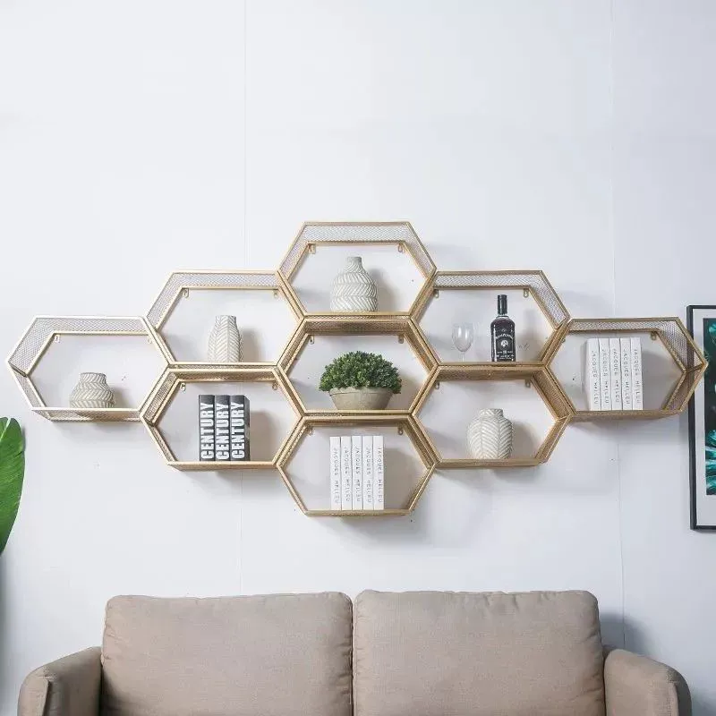 Настенный маятник для хранения креативный скандинавский шестиугольник спальня на стене ремесло гостиная лакированная книжная полка