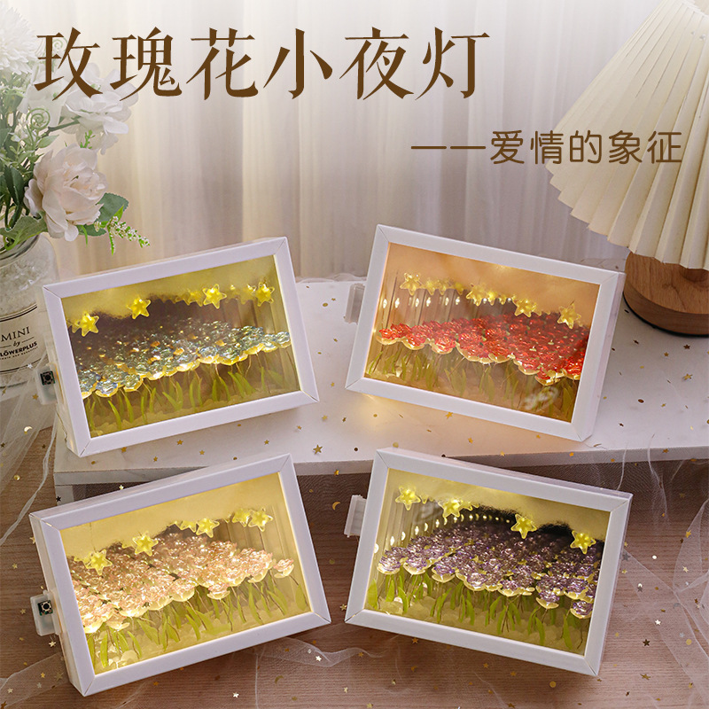 Nuevos productos transfronterizos de flores estrelladas DiDi flores hechas a mano luces de noche adornos de regalo de cumpleaños para el día de San Valentín para hombres y mujeres