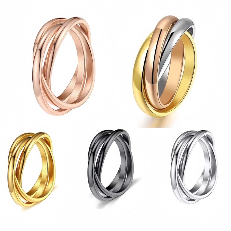 Three Rings Titanium Steel Couple Ring Rotating Anti-Anxiety Meditation Mindfulness Ring Cross-Border Jewelry