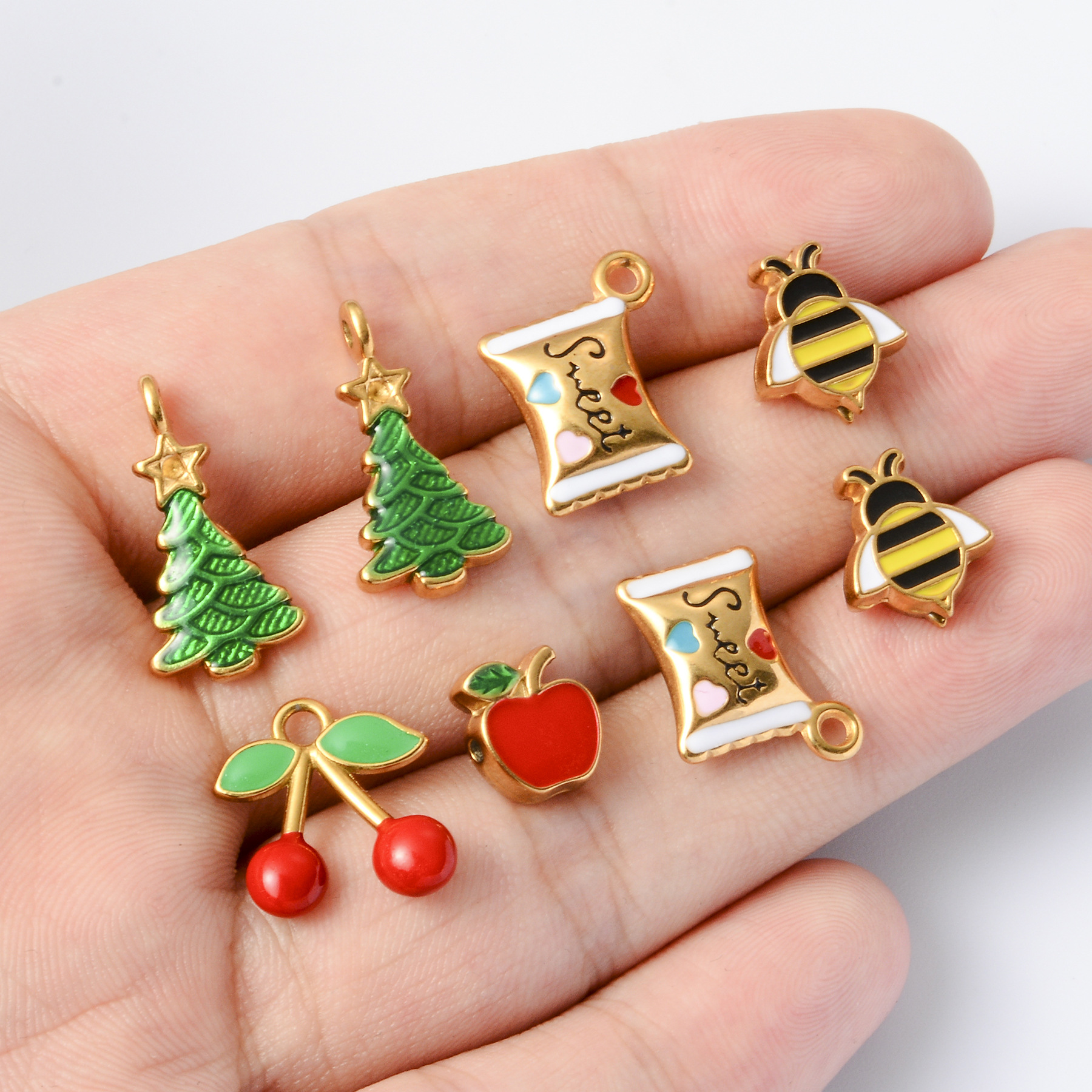 DIY Jewelry Accessories Classification 3 PCS/Package 11 * 21mm 304 Stainless Steel Cherry Apple Pendant Beads