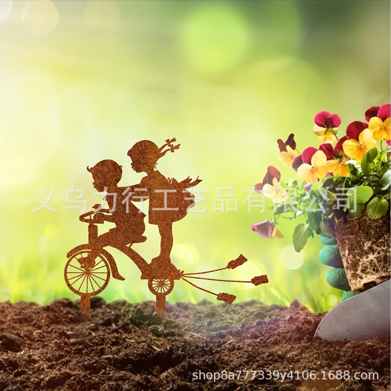 Cross-border Amazon metal silhouette little boy little girl farmer farmhouse art garden floor metal crafts Cross-border Amazon metal silhouette little boy little girl farmer farmhouse art garden floor metal crafts