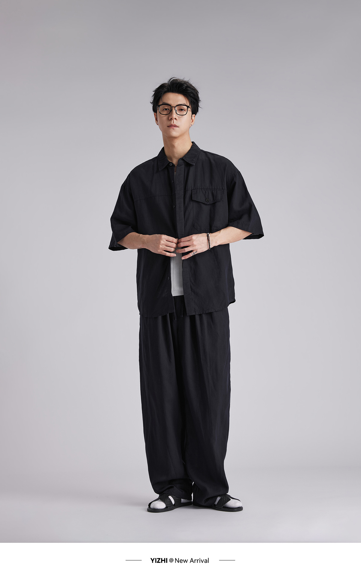 Bộ sơ mi linen tay ngắn nam phong cách lịch lãm, thoáng mát — Xanh navy chi tiết 21