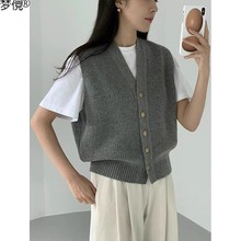 韩国东大门春季新款领针织开衫马甲女时尚学院风单排扣毛衣背心