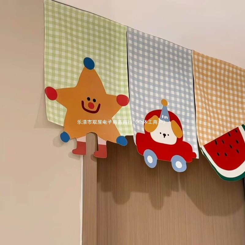 Cartoon Animal Door Curtain with Triangular Adhesive Decoration, Half Curtain, Magic Tape Door Partition Curtain, Blocking Curtain Cartoon Animal Door Curtain with Triangular Adhesive Decoration, Half Curtain, Magic Tape Door Partition Curtain, Blocking Curtain