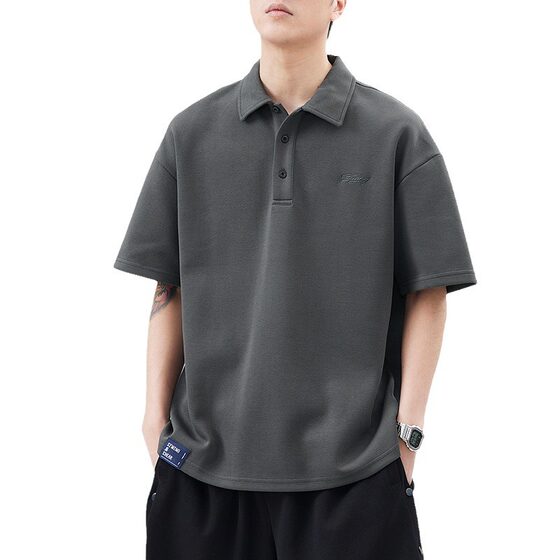 Mingge | 320g Heavy Solid Color Simple Short Sleeve T-shirt Men's Japanese Fashion Brand Loose Casual Lel Polo Shirt