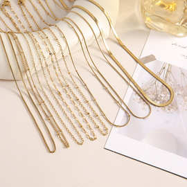 热销不锈钢链条十字链刀片链圆蛇链真空镀18K金项链饰品配链批发