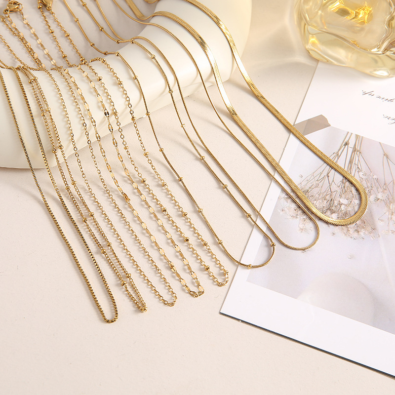 Hot Selling Stainless Steel Chain Cross Chain Blade Chain Round Snake Chain Vacuum Plated 18K Gold Necklace Jewelry Chain Wholesale
