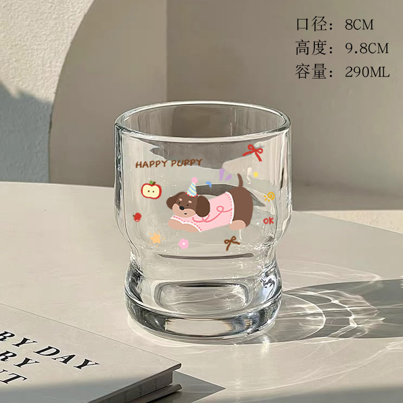 DIY卡通圣诞节情侣礼物小狗玻璃杯创意果汁杯牛奶杯咖啡杯早餐杯|undefined