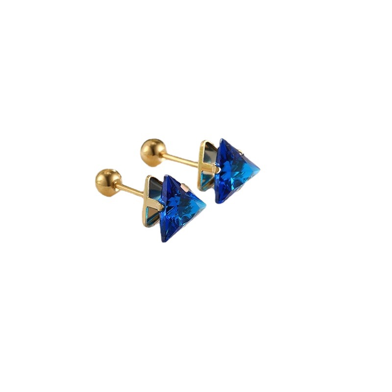 Moda japonesa y coreana personalizada pendientes de Gema artificial de colores Xuking joyería de acero inoxidable tornillo giro triángulo Stud pendientes
