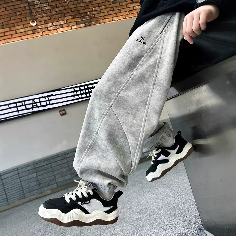 男童裤子秋冬款2025新款儿童装冬季一体加绒加厚运动卫裤男孩冬装