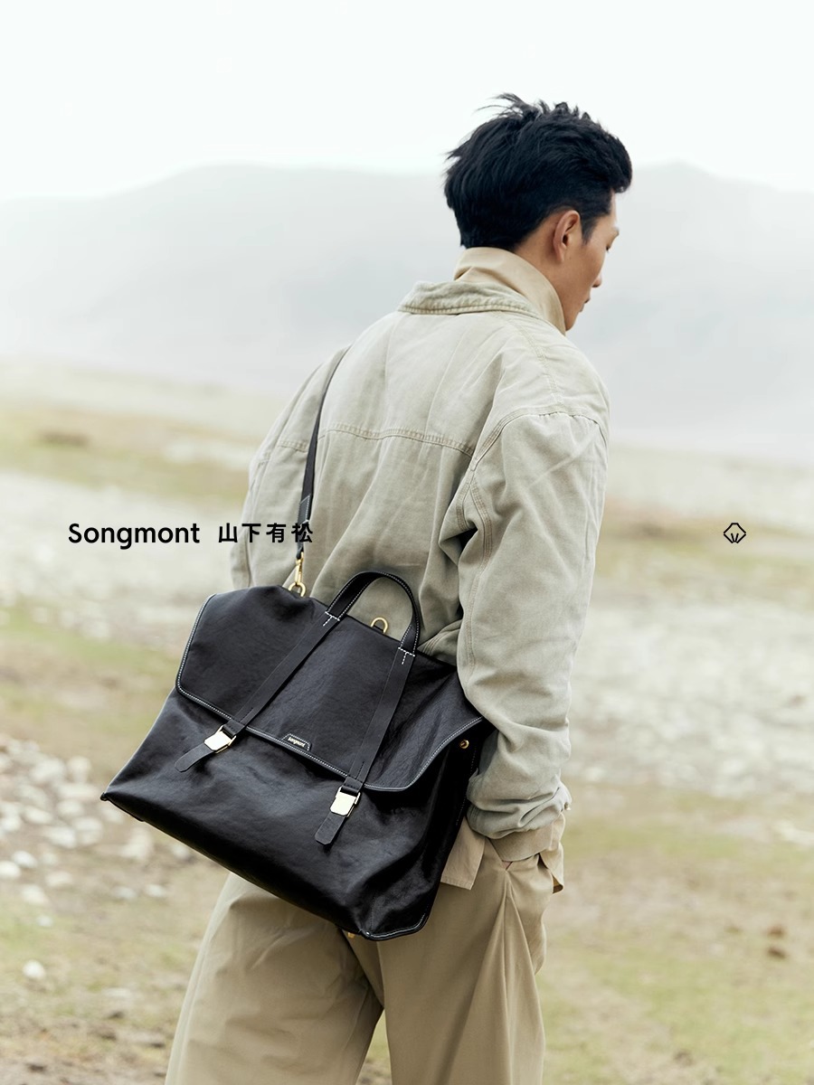 新作「宋山下有行」シリーズ旅行用ブリーフケース、ジェンダーレス、ヴィンテージ風植物タンニン鞣し革、斜め掛け/ショルダーバッグ、通勤用