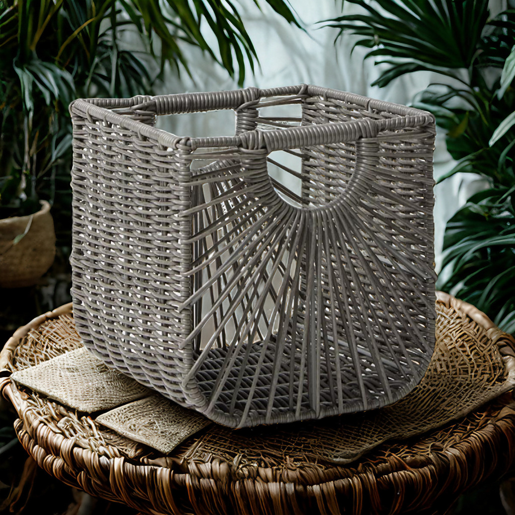 Cesta de almacenamiento tejida a mano de imitación de caña de red de doble mano, cesta de almacenamiento de cajón de gabinete de rejilla de hotel