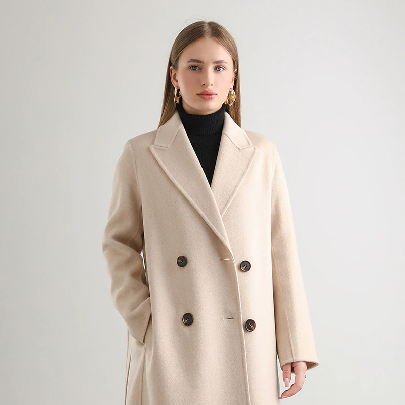 Двустороннее шерстяное пальто демисезонное oversize с поясом, утолщённое; цвета хаки/чёрный/рисовый/камел/овсяный, размеры S/M/L — бренд 姝鑫