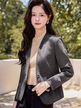 厂家直销职业装灰色毛呢西装外套女厂家新款春秋高学校单位工作服