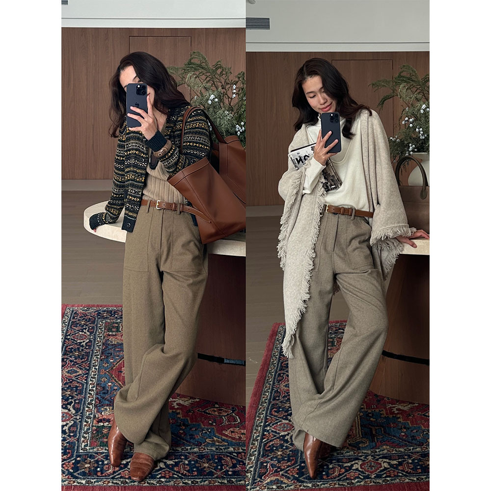 特价现货ONIVINTAGE冬上新！老钱羊毛直筒裤（配真皮带OL258P8663