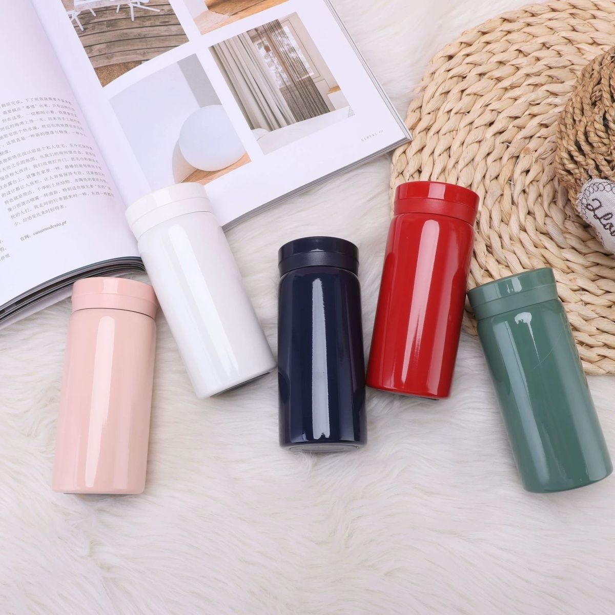 Nuevo INS estilo coreano 316 taza de vacío de doble capa mini red portátil de bolsillo rojo taza de agua de alto aspecto impreso LOGOTIPO