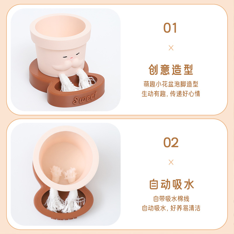 Chậu Cây Resin Chậu cây tự tưới tự hút nước, chậu cây mọng nước mini, chậu mặt cười trang trí nhà (RG-149)