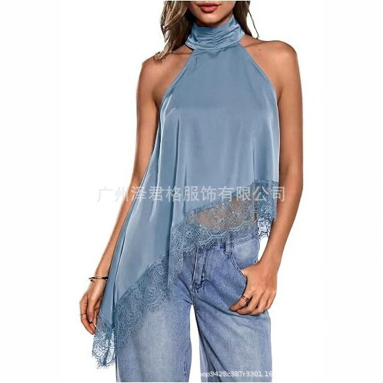 2026 New European and American Style Halter Neck Sleeveless Lace Patchwork Slimming Top for Women, Fashionable and Elegant Socialite Style Camisole 2026 New European and American Style Halter Neck Sleeveless Lace Patchwork Slimming Top for Women, Fashionable and Elegant Socialite Style Camisole