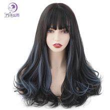 外贸仿真头皮挑染女士假发长卷发大波浪假发头套梨花卷化纤发套