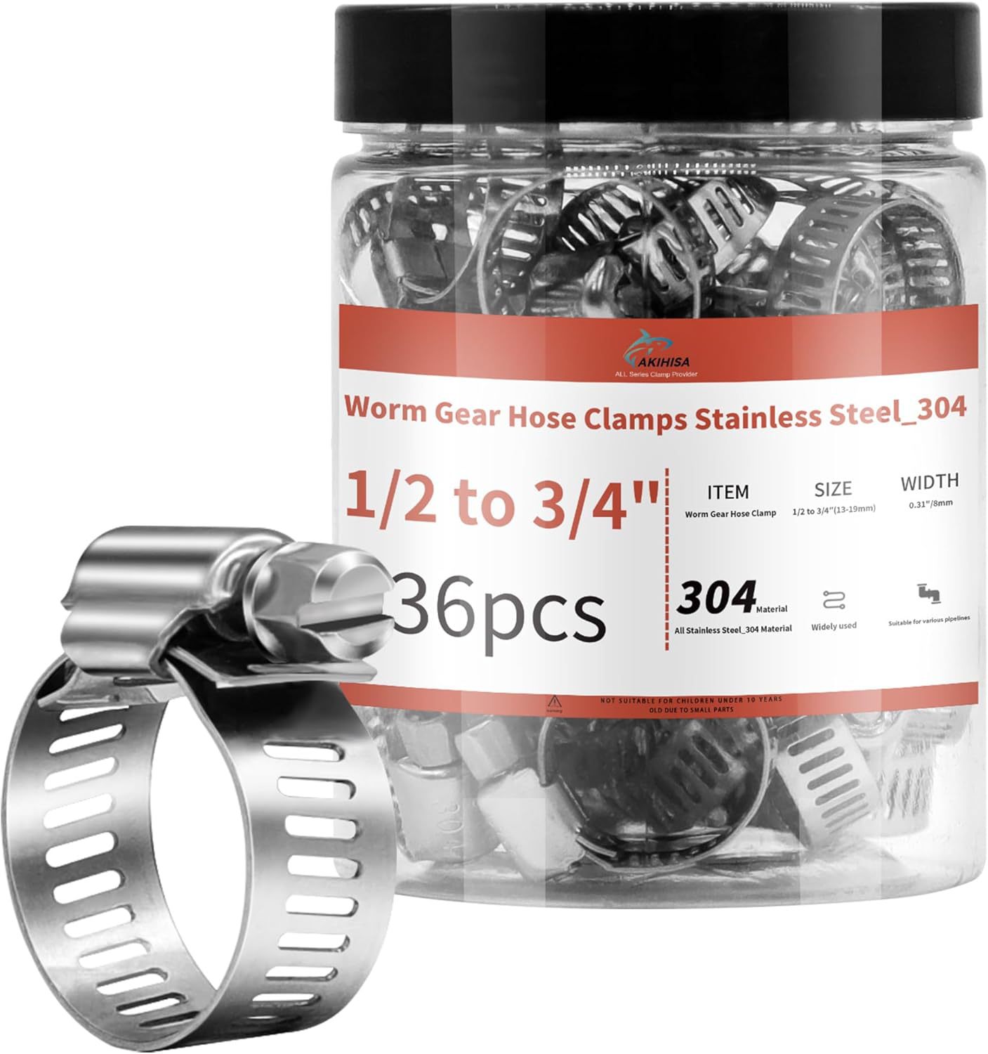 36 Pack 1\/2'' - 3\/4'' Worm Gear Hose Clamp