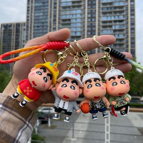 Cute Crayon Shinchan 3D figurine car keychain schoolbag pendant keychain doll machine small gift wholesale 