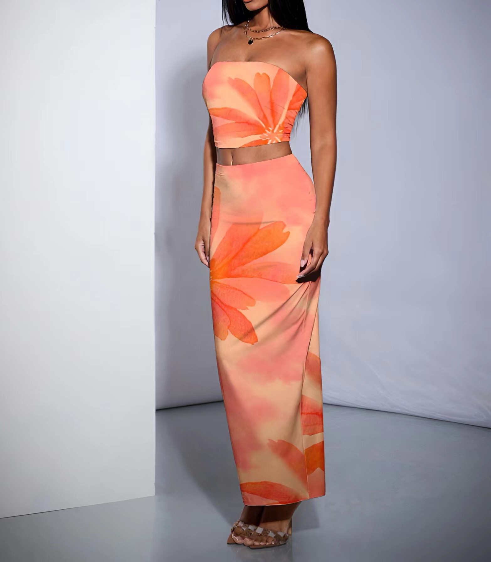 280g Weight Sleeveless Sleeve Length Spandex, Polyester Fabric Type Skirt Co-ord Set Sets Type 2 Pieces Set Quantity Holiday Occasion Strapless Neckline Slim Fit Type Flower Pattern Summer Season Women's Gender Elegant Style Holiday Women's Elegant Flower Spandex Polyester Skirt Co-ord Set Skirt Sets 4