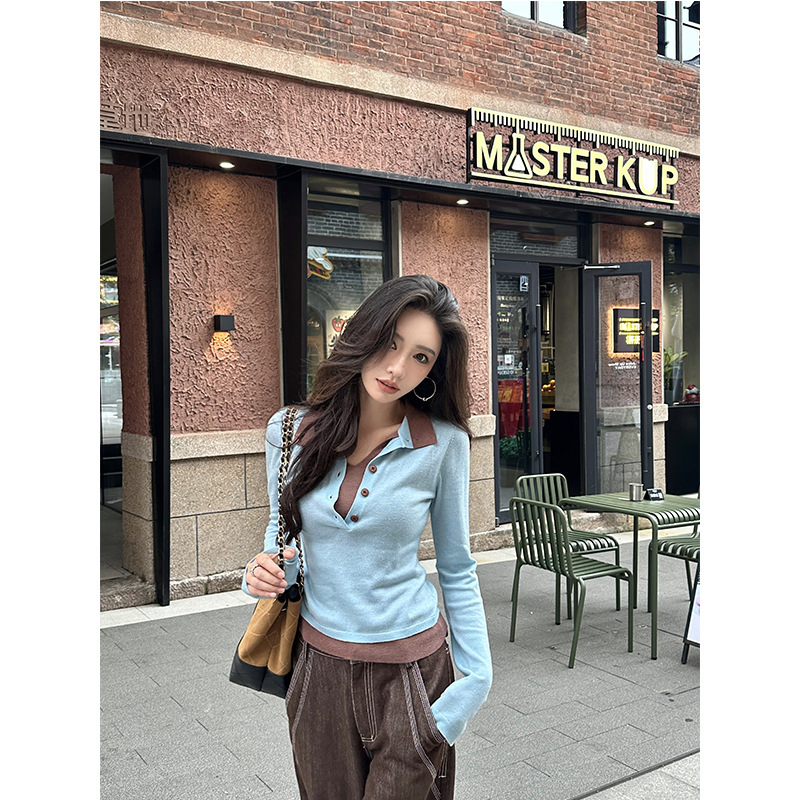 ZQ子晴 墨黑蔷薇＇黑色假两件毛针织衫女秋季小众设计感修身上衣|undefined