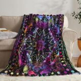 Красочное геометрическое искусство одеяло, хиппи абстрактное солнце и луна пурпурное эстетическое стеганое одеяло одеяло