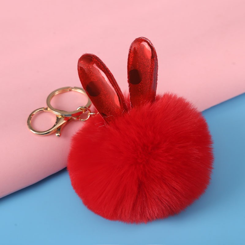 Cute Bunny Ears Plush Metal Plating Bag Pendant Keychain display picture 1