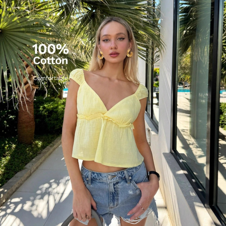 In Stock 2025 Cross-Border Foreign Trade Style Amazon Summer Ruched Lace Sexy Slimming Versatile Top Backless Camisole