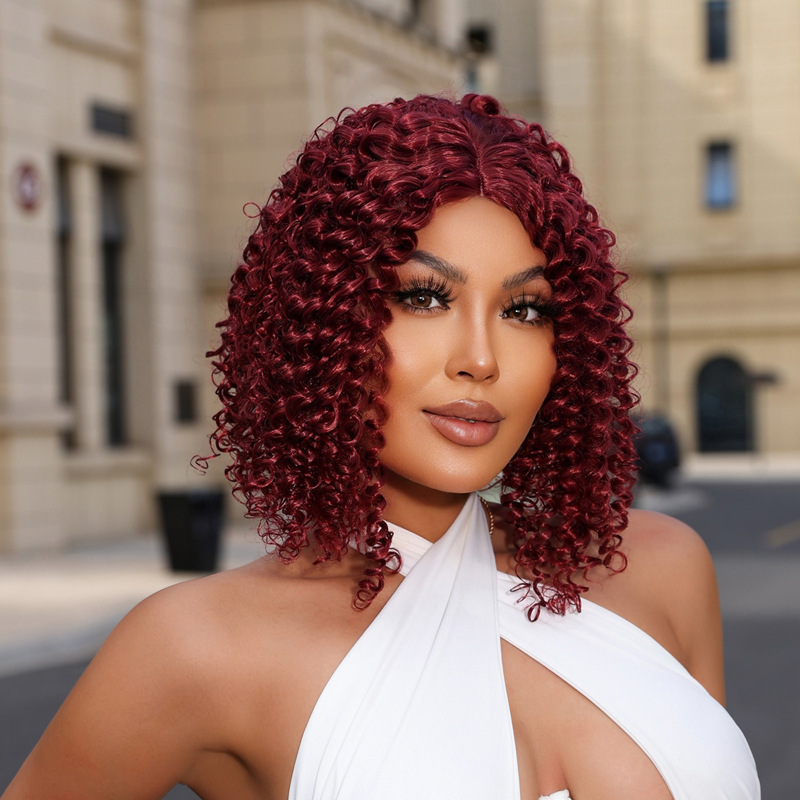 Black and White Gradient African Curly Wig for Women, Middle Parting with Bangs, Bob Cut, Highlights, Roman Curly Hairpiece Black and White Gradient African Curly Wig for Women, Middle Parting with Bangs, Bob Cut, Highlights, Roman Curly Hairpiece