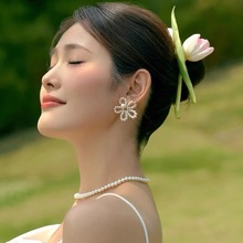 韩式新款甜美公主气质珍珠耳钉结婚新娘仙气手工串珠花朵耳环耳饰