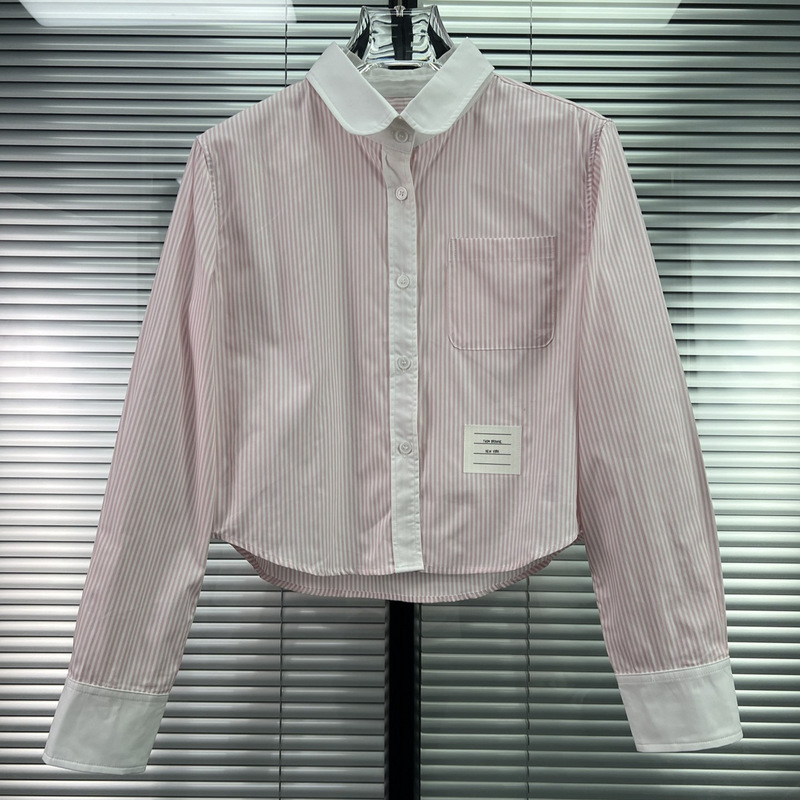 High-Quality Tb Summer New Classic Striped Casual Fashion Women's Versatile Color-Blocking Short Long-Sleeve Shirt